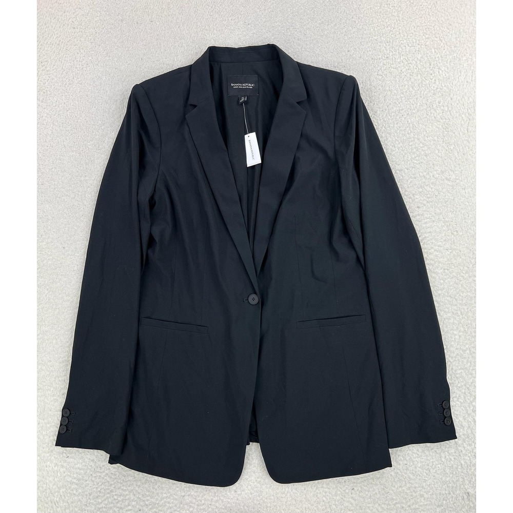 Banana Republic Blazer Womens 10 Tall Black Long And Lean One Button Stretch